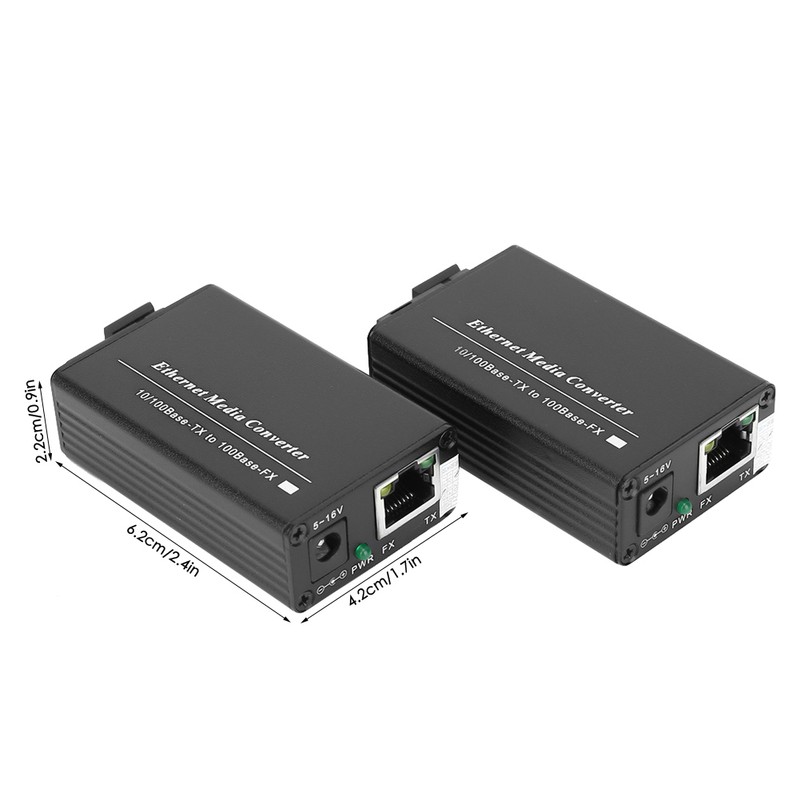 2Pcs Media Converter Single Mode SC Interface 20KM 10/100Mbps 100-240VAC