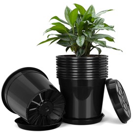 FUIJOL 1/2/3/5/7 Gallon Plastic Pots for Plants with Tray, Large Nursery Pots for Plants with Drainage Holes, Sturdy Gallon Nursery Pots for Flowers, Ideal for Indoor and Outdoor Use (2Gallon-10PACK)