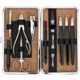 DREI SCHWERTER Germany Treviso Nail Care Set 11 Pieces Manicure Pedicure Travel Case Set Nail Set Nail Necessary Steel Instruments Brand Quality Manicure Set Genuine Leather Gift (Y7S0)