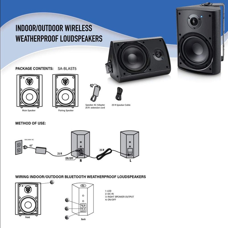 Outdoor Bluetooth Speakers, 5.25" Bluetooth Weatherproof Speakers for Deck Patio