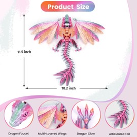 3D Printed Dragon with Wings, 2025 New Mythical Pieces Dragons - Limited Edition, 11.5 In Feathered Wyvern Dragons Fidget Toy, Articulated Dra gon, Easter Gifts for Kids (Feathered Wyvern Dragon-A)