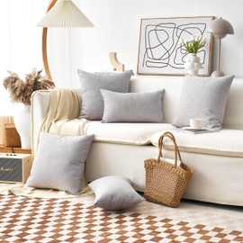 Home Brilliant Grey Cushion Cover 45 x 45 Set of 2 Burlap Lined Linen Decorative Pillows Rustic Cushion Covers for Couch, 2 Pcs, 45x45cm, 18 inch, Light Grey