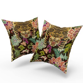 aportt Tiger Pillow Cover Set of 2 Chinoiserie Animal Print Tiger Stripe Cotton Decorative Throw Pillow Case Cushion Cover for Bedroom Sofa Living Room Couch Chair Office 20 x 20 Inch