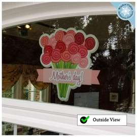 Happy Mothers Day Window Clings - Flower Bouquet - Mother's Day Window Stickers - Decorative Vinyl Spring Window Cling - Mothers Day Window Decoration