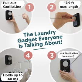 GorillaLine Max - Retractable Clothesline Indoor Outdoor Clothes Line - Heavy Duty Clothes Drying Laundry Line - Wall Mounted Drying Rack - Air Dry Clothing - Max Tighten with GorillaGrip