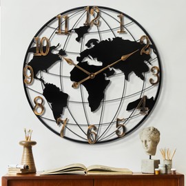 Mee 2ou Oversizd Large Wall Clock - 32 Inch World Map Minimalist Modern Wall Clock Round Metal Wall Clock Silent Non-Ticking Battery Operated Wall Clocks for Living Room Office Farmhouse Home Decor