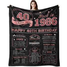 Guqklout 40th Birthday Gifts for Women Throw Blanket 60"X 50", 40 Year Old/1986 Birthday Gifts for Women, Gift for 40th Bday Woman, 40 Yr Old Bday Gift for Woman