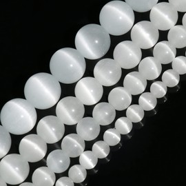 Yochus 10mm White cat-Eye Round Loose Beads Natural Stone Beads for Jewelry Making