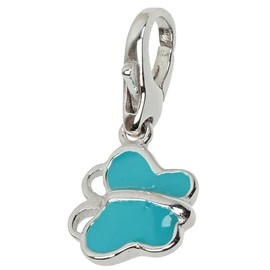 ELEDORO Butterfly Charm Pendant - Filigree Lucky Charm Made of 925 Real Silver, Rhodium-Plated with Carabiner and Turquoise Enamel Lacquer, Sterling Silver, No Gemstone