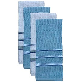 Petal Cliff Set of 4, 100% Ribbed Terry Kitchen Towel 4 Hand Towel : 16 X 28 inch Soft and Ultra-Absorbent. (Ocean Blue)