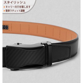 KEMISANT Men's Belt, Suit Business, Large Size, No Belt Hole, 1.4 inches (35 mm), Stepless Adjustable Belt Auto Lock, Gift Box Included, Leather