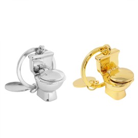 Honbay 2PCS Metal Mini Toilet Model Keychain Funny Toilet Key Rings Keyfob for Bag Purse Wallet Cellphone or Car Pendant (2 Color)