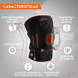 Hyperz - Rodillera Ortopedica de Compresión Ajustable con Almohadilla para Banda Rotuliana Rodillera Deportiva, para Meniscos, Doble Soporte Lateral, 