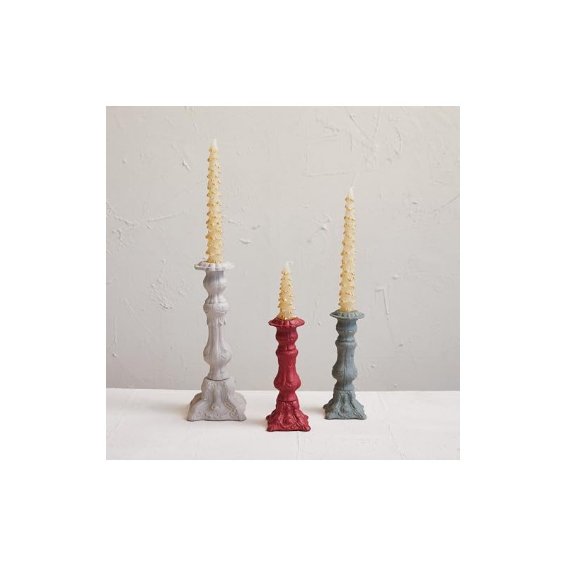 Creative Co-Op Embossed Cast Aluminum Taper Candleholder, Red