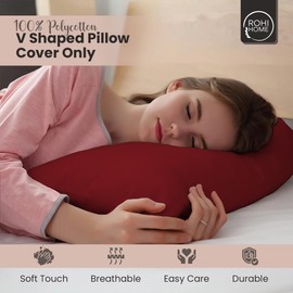 Rohi Wine V Shaped Pillowcase – Soft & Breathable V Pillow Cover – Hypoallergenic Easy Care Triangle Pillow Case – Envelope Closure – Back Support Orthopaedic Nursing V Pillow Cases Covers Only (Wine)