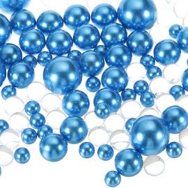 PATIKIL 150 Pieces Floating Beads, 8/14/20mm Vase Fillers Beads Vase Centerpieces Floating Pearl Bead No Hole and 8000Pcs Clear Water Gel Bead for Vase Decoration, Blue