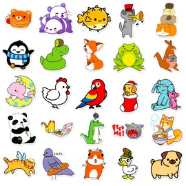 Cute Animal Stickers, 50pcs Vinyl Waterproof for Water Bottles, Laptops, Scrapbook, Phones - Colorful Packs for Kids, Boys, Girls, Students