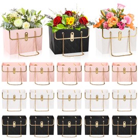 Pumtus Pumtus 15 Pack Flower Paper Gift Bag, Bouquet Portable Flower Handbag Box with Metal Chain, Rectangle Wedding Gift Wrap Bag, Small Florist Carrier Bag for Arrangements, Valentine's Day, Birthday
