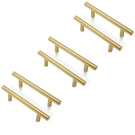 ANSIEDIO 6 Pack Kitchen Cupboard Handles Gold Cabinet Handles 96mm - Handles for Cupboards & Draws, Stainless Steel T Bar Pulls for Kitchen, Bathroom, Wardrobe