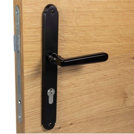 Long Plate Handle Set Brass Old Vienna Door Handle Matt Black Door Sign BB Deadlock DIN Standard Germany 1 Pair Room Door Fitting with Mounting Material