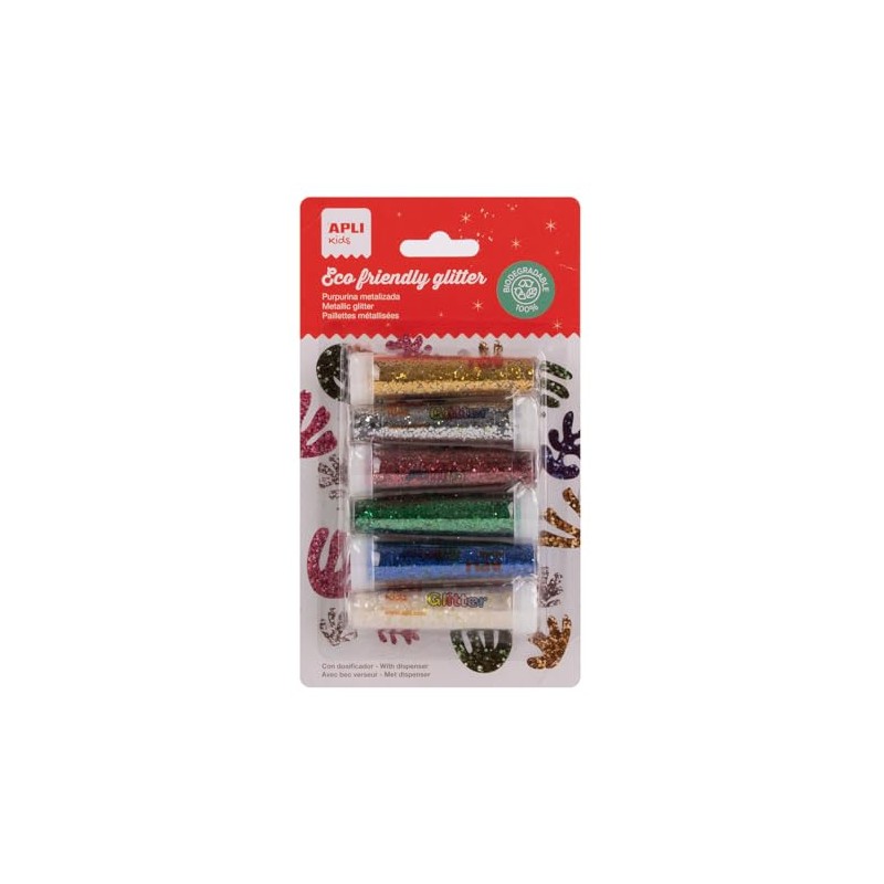 APLI Kids 6 Bottles Metal Glitter Biodegradable Ideal for Costumes