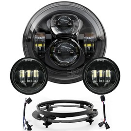 New 7" LED Headlight 4.5" Auxiliary Fog lights Kit for Motorcycle Accessories Compatible With Harley Street Glide Electra Ultra Classic Road King Heritage Softail Tri Fatboy-Black