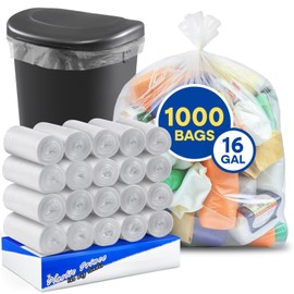 PLASTIC PRINCE 12-16 Gallon Trash Bags, Clear Trash Bags 12-16 Gal, 24" x 31" Clear Garbage Bags, 8 Micron High-Density Garbage Can Liners, Pack of 1000
