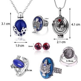 YouU Vampire Diaries Necklace by Katherine Pierce and Necklace by Elena Gilbert and Earrings and Salvatore Damon Stefan Finger Family Crest Ring with Storage Box (Pack of 6), Zinc