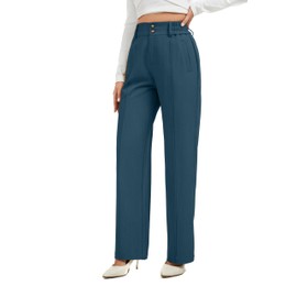 FUNYYZO Wide Casual Pants Women's High Elastic Waisted Business Work Trousers Long Straight Suit Pants Blue