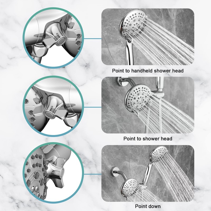 Cobbe 48-Setting High Pressure 3-Way Shower Head Combo, Hand Held