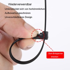 Rluobo Pack of 100 Cable Ties Resealable Cable Ties 200 mm x 4.8 mm UV Resistant Cable Ties Black Set for Cable Management, Gardening, Office, Living and Workshops