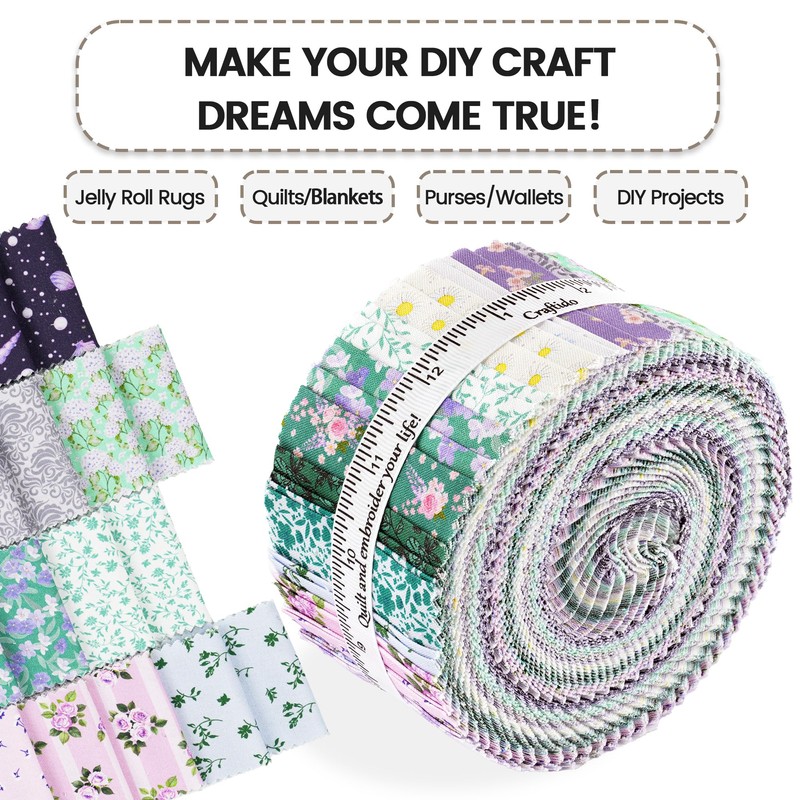 Craftido-18 Options-100% Cotton Jelly Roll Fabric Precut Strips for Quilting,