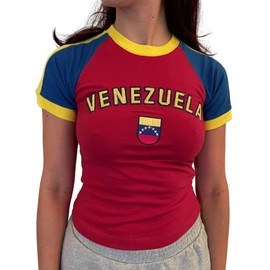 E-Girls Baby Tee for Women Y2k Graphic Short Sleeve Crop Tops Vintage Aesthetic Streetwear Tee Shirts(Aa Venezuela Red,Small)