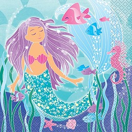 Unique Mermaid Luncheon Paper Napkins | 6.5" x 6.5" | 16 Pcs, 6.5", Multicolor
