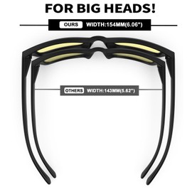 MAXJULI XXL Size Double Extra Large Z87 Sunglasses for Big Wide Heads Men TR90 Ultralight UV400 Protection Glasses 8228 (Matte Black Frame/Yellow Lens)
