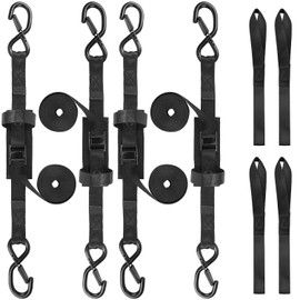 Tie Down Straps Cam Buckle, 10 Feet Heavy Duty Cam Buckle Straps with Hooks Soft Loops, 1,200lb Break Strength Cargo Motorcycle Tie-Down Strap for Trailers, Truck, Car Roof Rack, Kayaks, 4 Pack
