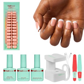 Modelones Gel X Nail Kit with LED Light, 150 PCS Extra Short Pink Square Press On Nails, 15 Sizes French Gel Nails, NailBoxie Pre-Colored Nail Tips for Easy DIY Nail Art