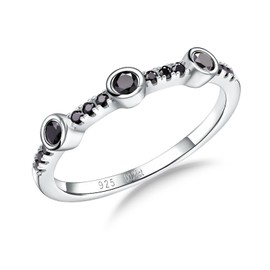 AGRULE Black Moissanite Ring 0.3 Carat VVS Clarity Wedding Band for Women 925 Sterling Silver Stackable 3 Stone Ring, Size 9