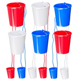 Iconikal Shot Glass on Beaded Necklace, 12-Pack (Red, White, Blue) Durable Plastic 2 oz. Shot Glasses, Tailgating