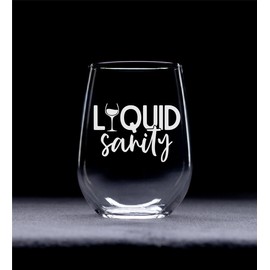 C M Liquid Sanity Stemless Wine Glass - Funny Gift for Men and Women - 17 oz.