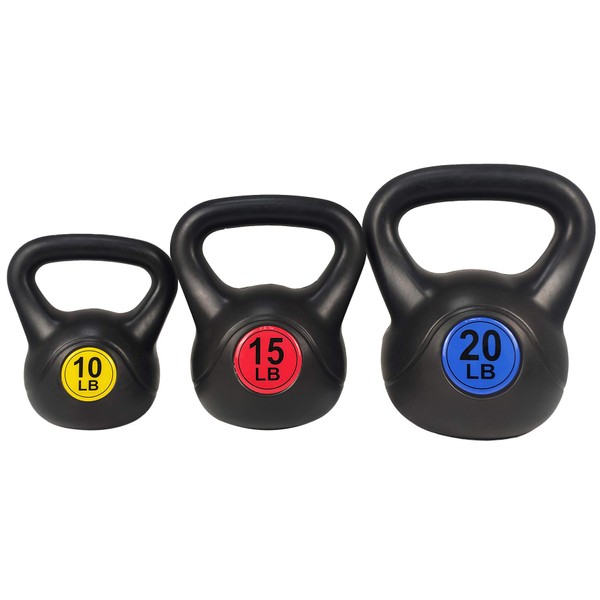 BalanceFrom Wide Grip Kettlebell Exercise Fitness Weight Set​, 45LB Set of 3: 10/15/20