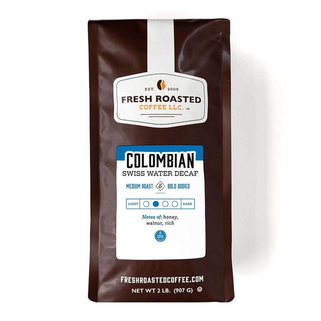 Fresh Roasted Coffee LLC, Colombian Swiss Water Decaffeinated Coffee, Medium Roast, Whole Bean, 2 Pound Bag