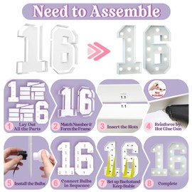 16th Birthday Decorations for Girls Boys - 3ft Lighted Numbers Large Marquee Number for 61st 16th Birthday Anniversary Party Decoration Luminous Balloons