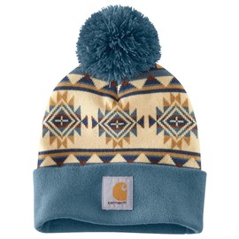 Carhartt Women's Bethany Yellowtail Pom Cuffed Beanie, Storm Blue, One Size