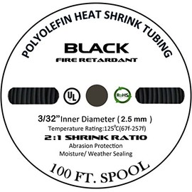 100 FT 3/32" 2.5mm Polyolefin Black Heat Shrink Tubing 2:1 Ratio