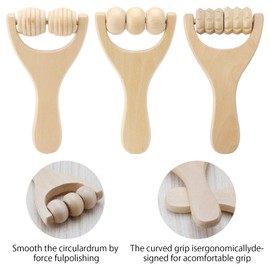 HENGBIRD 3 Pieces Wooden Massage Roller, Back Muscle Roller, Manual Wood Therapy Massage Tools, Massager with Handle Fascia Roller, for Relaxing Back, Leg, Hands, Full Body Muscles