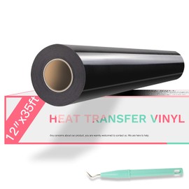 HTVRONT Heat Transfer Vinyl Black HTV Vinyl Rolls - 12" x 35ft Black Iron on Vinyl for All Cutter Machine, Black HTV Vinyl for Shirts - Easy to Cut & Weed for Heat Vinyl Design