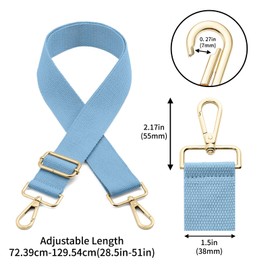QIUTIMIY Canvas Adjustable Replacement Bag Strap, Wide Shoulder Bag Belt with Metal Swivel Hooks for Messenger Bag, Crossbody Handbag (Gold-Light Blue)