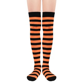 Zando Women's Orange Thigh High Stockings Black Striped Socks Tall Knee High Socks Soft Over The Knee Athletic Socks Outdoor Long Socks Extra Long Knee High Stockings Orange Black One Size …