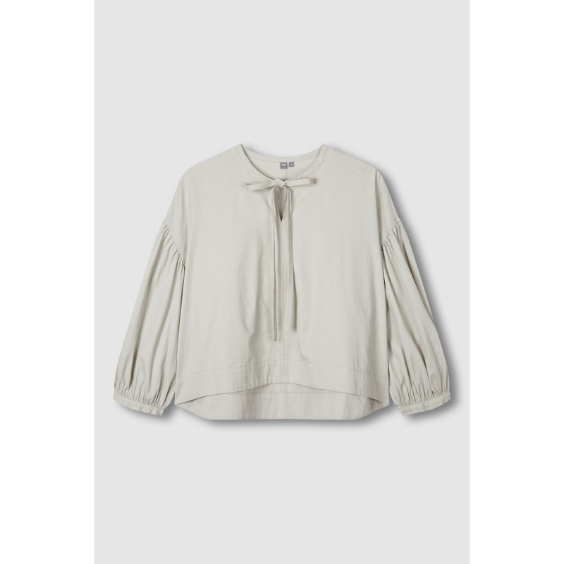JAJU [JAJU] Women's Loose Fit Shirred Sleeve Blouse_Khaki Gray